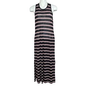 Joie Brellen Women's 100% Linen Striped Sleeveless Maxi Dress Black Large